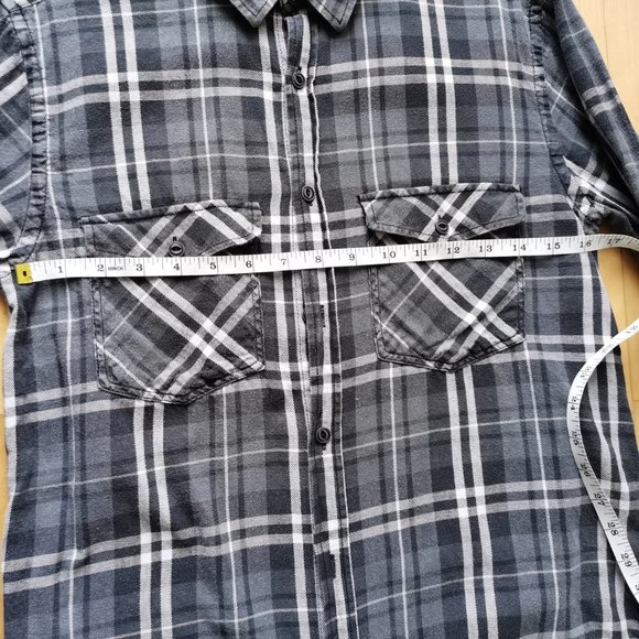 Zara Man AC/DC Black Ice Grey Plaid Shirt - Picture 10 of 10